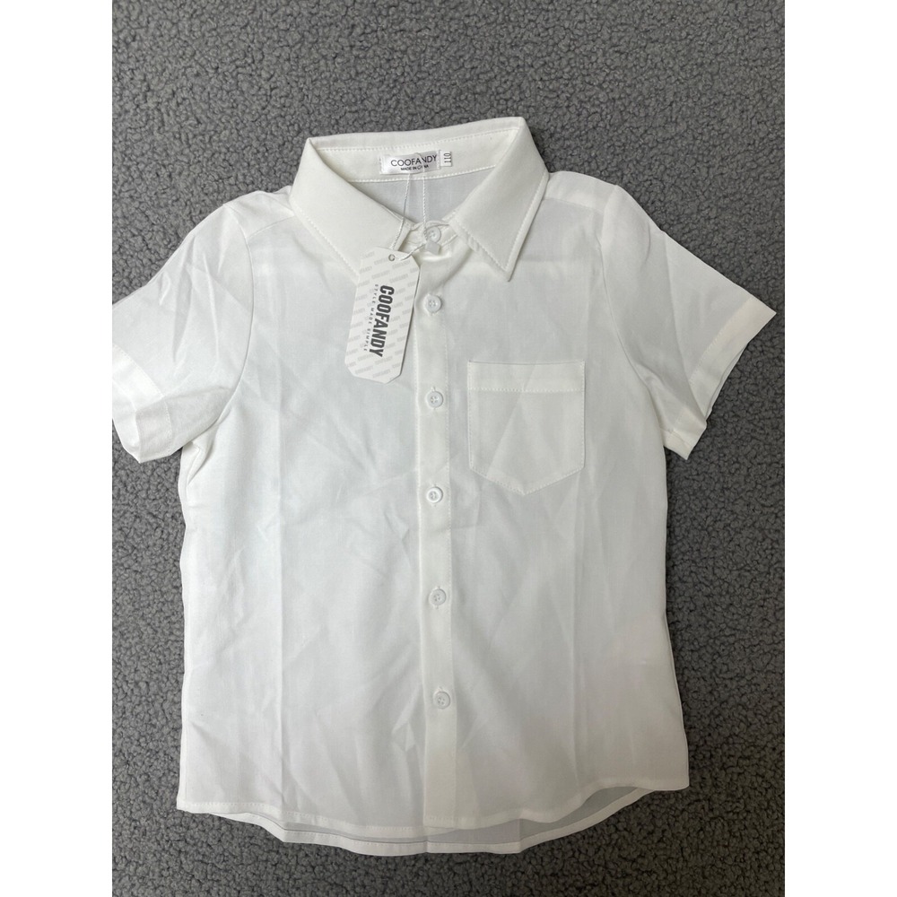Coofandy Short Sleeve Button Shirt Boys kids size 110 5 white linen blend‎